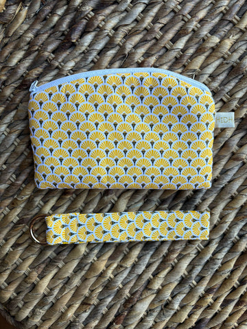 LLAVERO+MONEDERO ABANICO AMARILLO